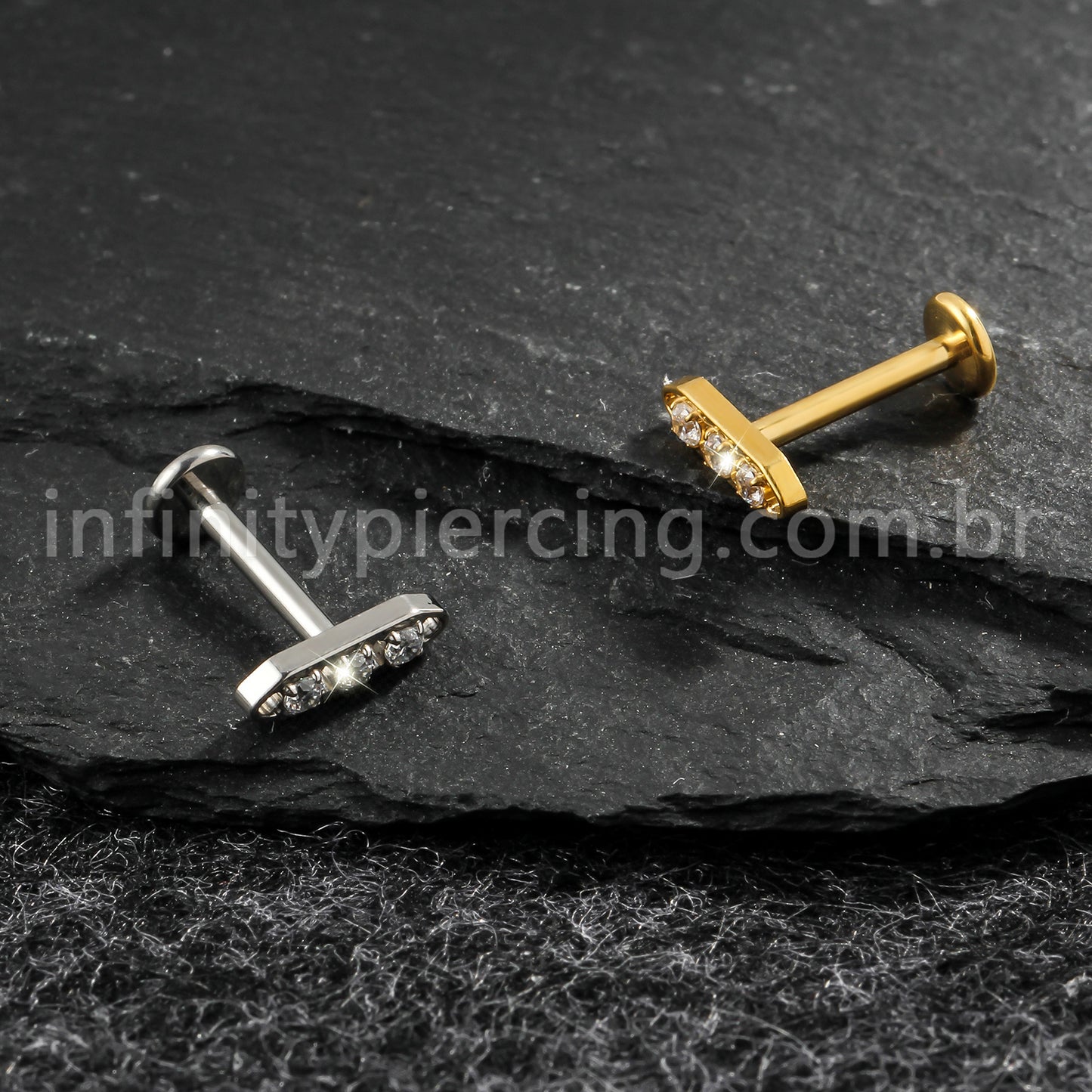 Piercing Labret Titânio Barra 3 Zircônia Cravejada