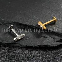 Piercing Labret Titânio Barra 3 Zircônia Cravejada