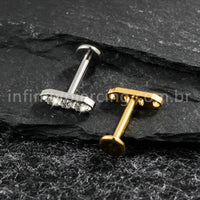 Piercing Labret Titânio Barra 3 Zircônia Cravejada