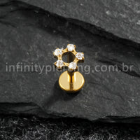 Piercing Labret Titânio Flor Vazada Zircônia Cravejada