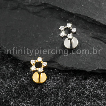 Piercing Labret Titânio Flor Vazada Zircônia Cravejada