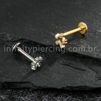 Piercing Labret Titânio Flor Vazada Zircônia Cravejada