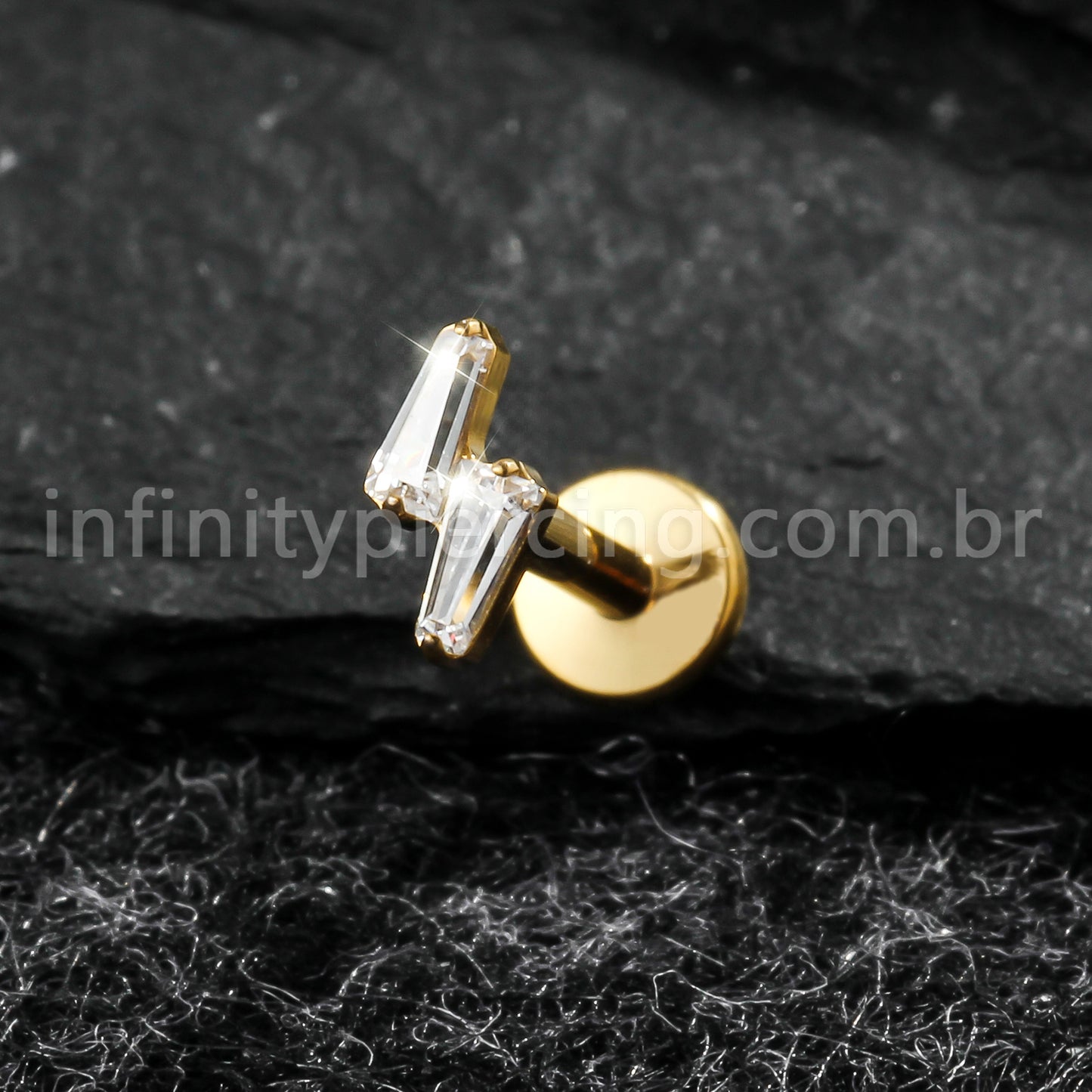 Piercing Labret Titânio 2 Zircônia Cravejada