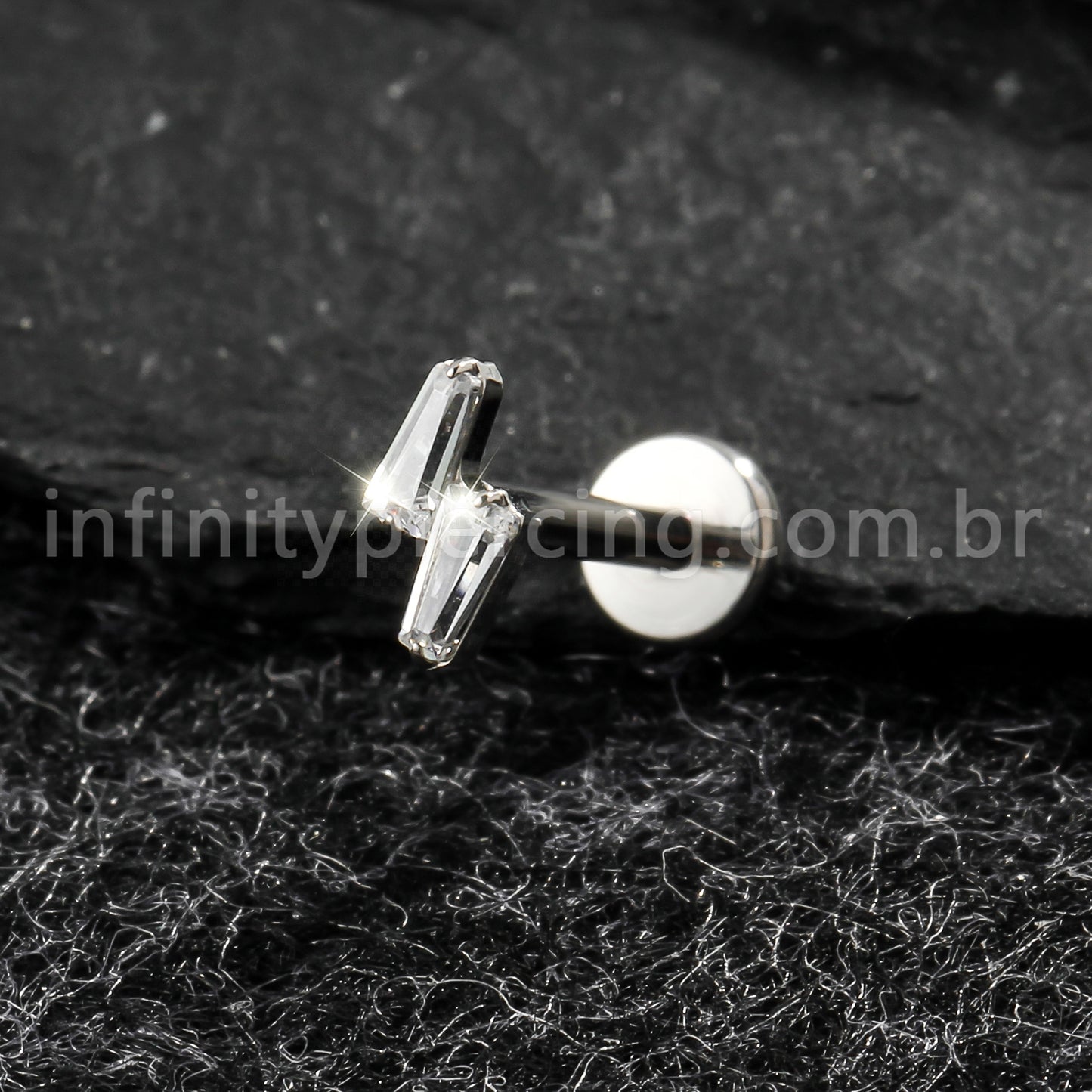 Piercing Labret Titânio 2 Zircônia Cravejada