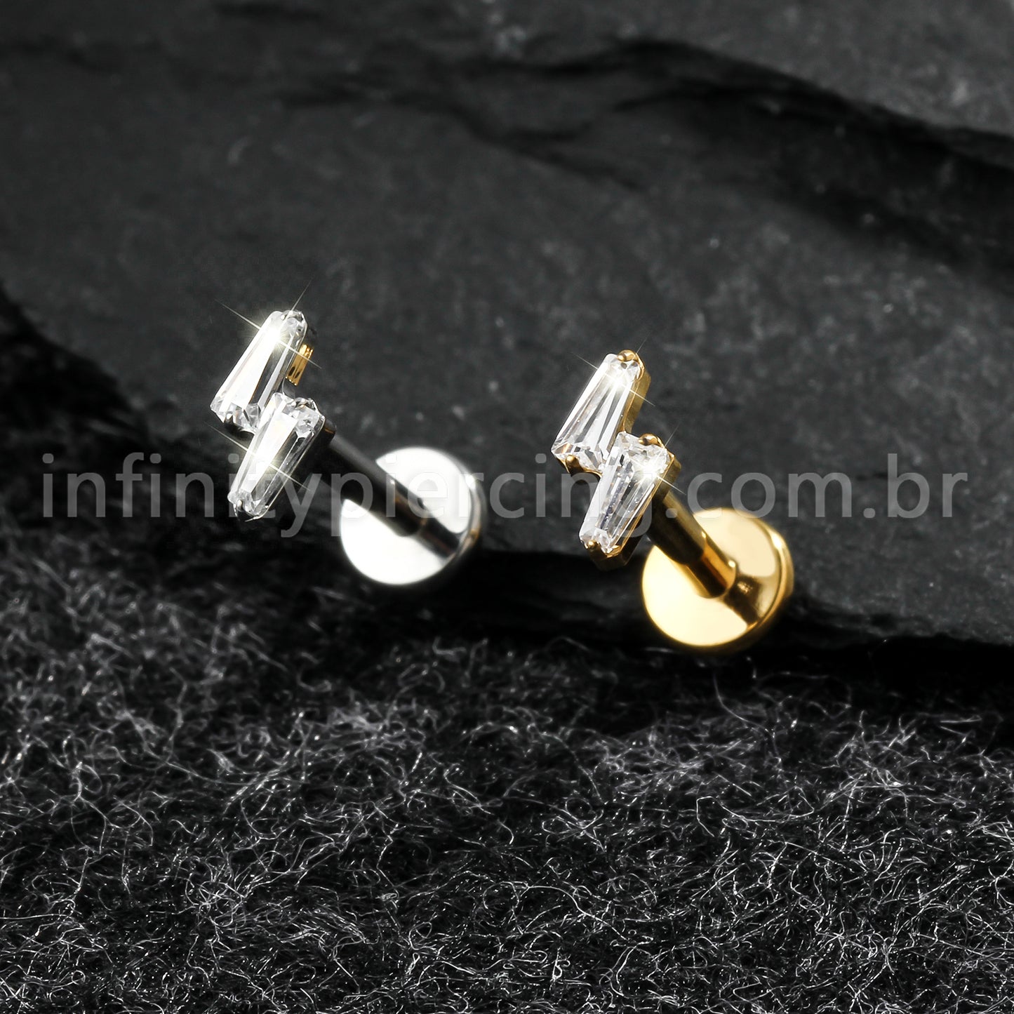 Piercing Labret Titânio 2 Zircônia Cravejada