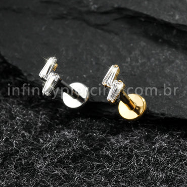 Piercing Labret Titânio 2 Zircônia Cravejada