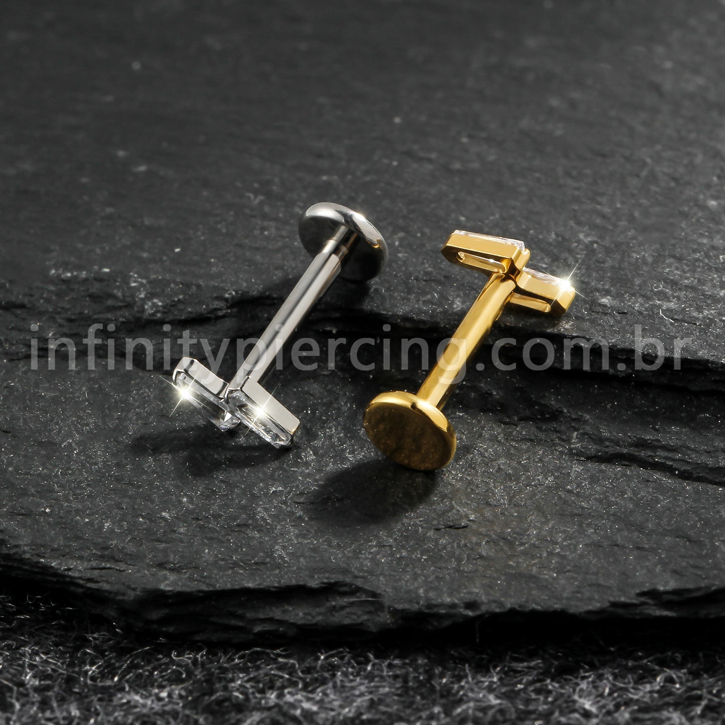 Piercing Labret Titânio 2 Zircônia Cravejada