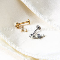 Piercing Labret Titânio Com Pingente Cruz Zircônia Cravejada