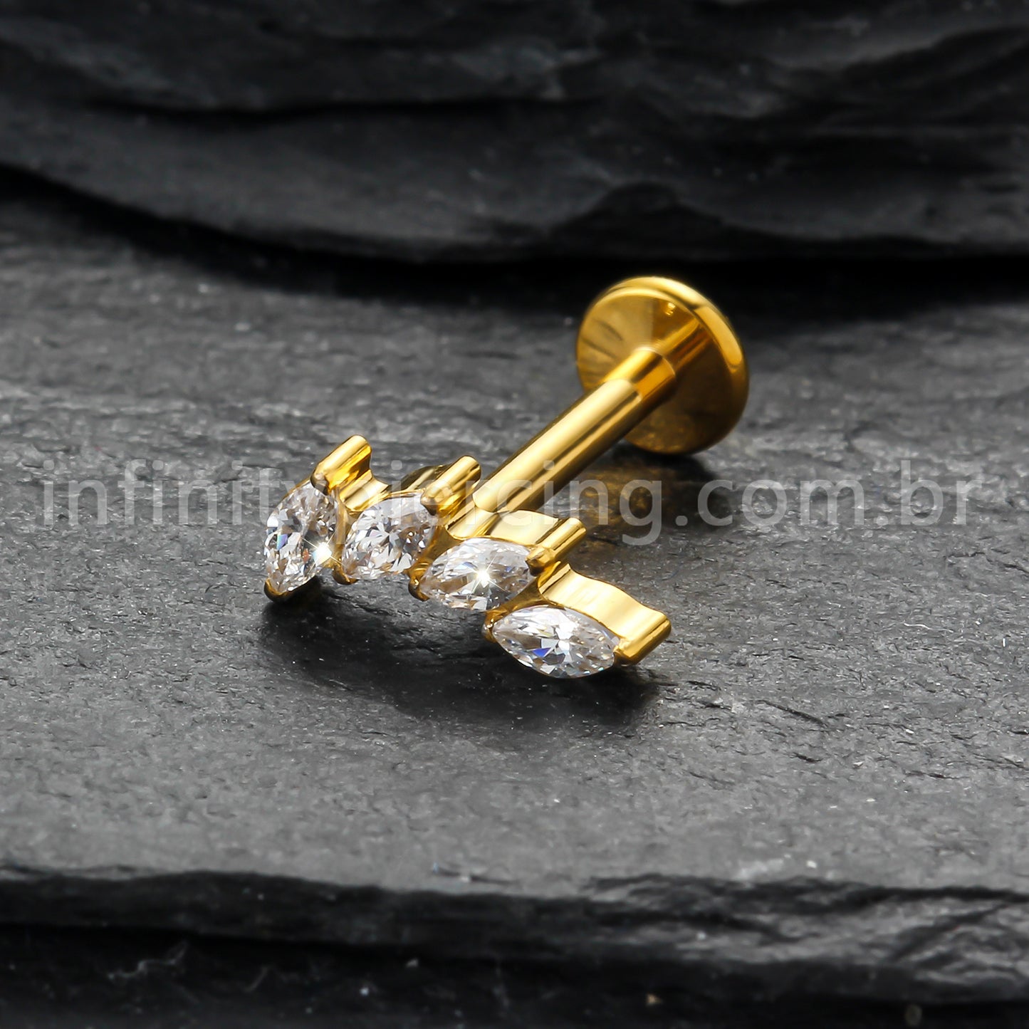 Piercing Labret Titânio Folhas Zircônia