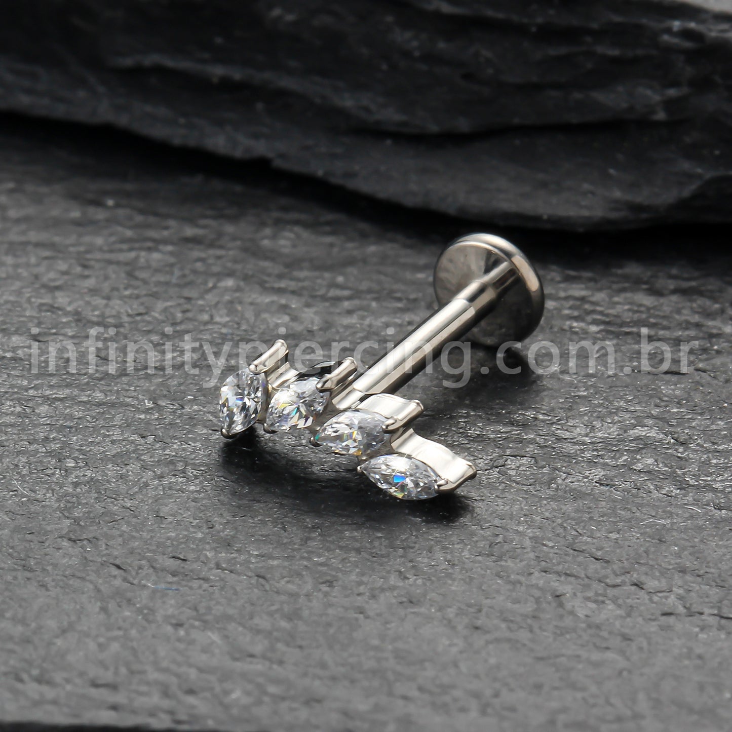 Piercing Labret Titânio Folhas Zircônia