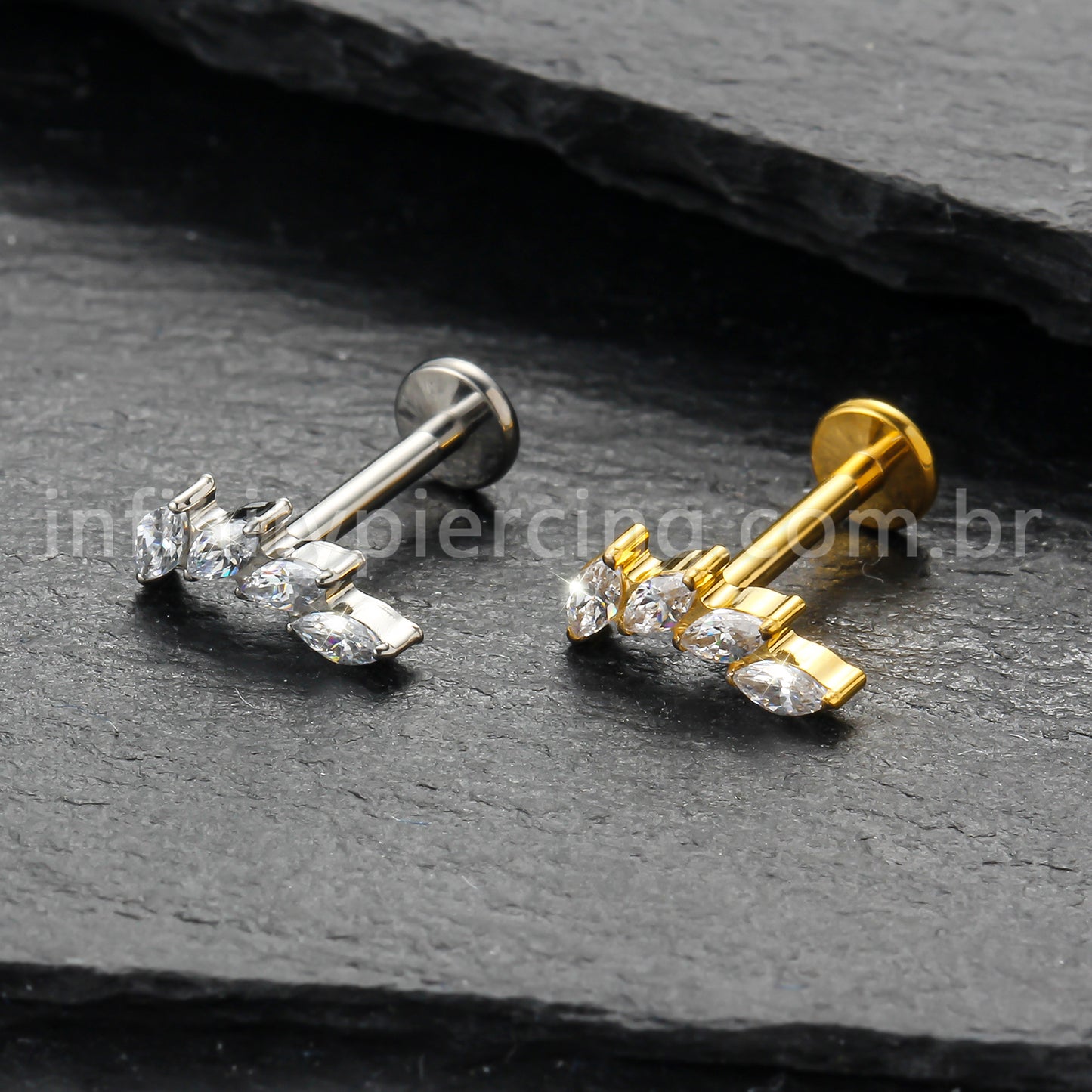 Piercing Labret Titânio Folhas Zircônia