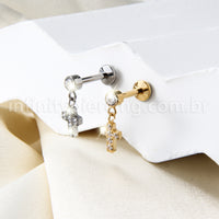 Piercing Labret Titânio Com Pingente Cruz Zircônia Cravejada
