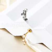Piercing Labret Titânio Com Pingente Cruz Zircônia Cravejada