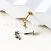 Piercing Labret Titânio Com Pingente Cruz Zircônia Cravejada