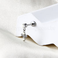 Piercing Labret Titânio Com Pingente Cruz Zircônia Cravejada