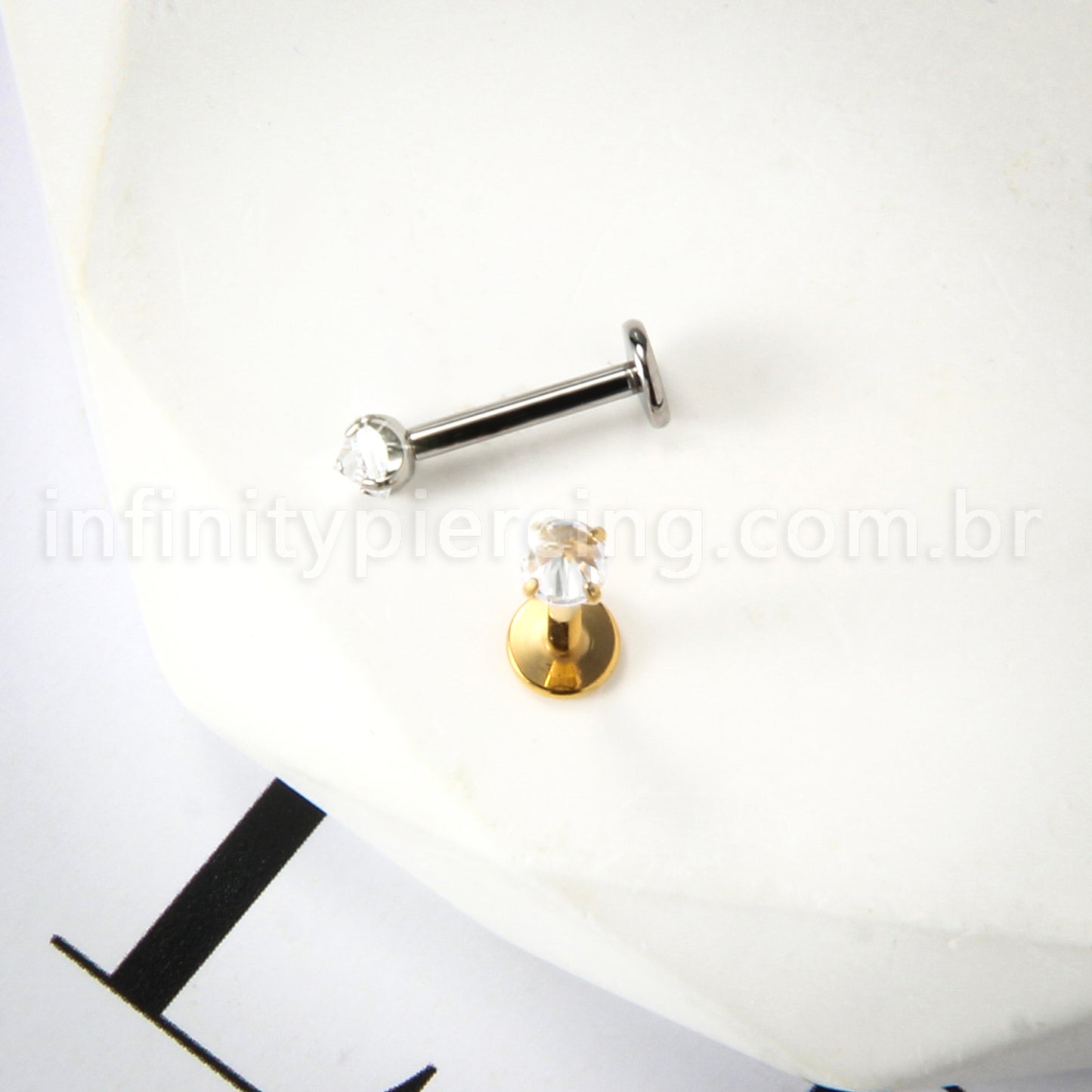 Piercing Labret Titânio Zircônia Cravejada Com Ponta