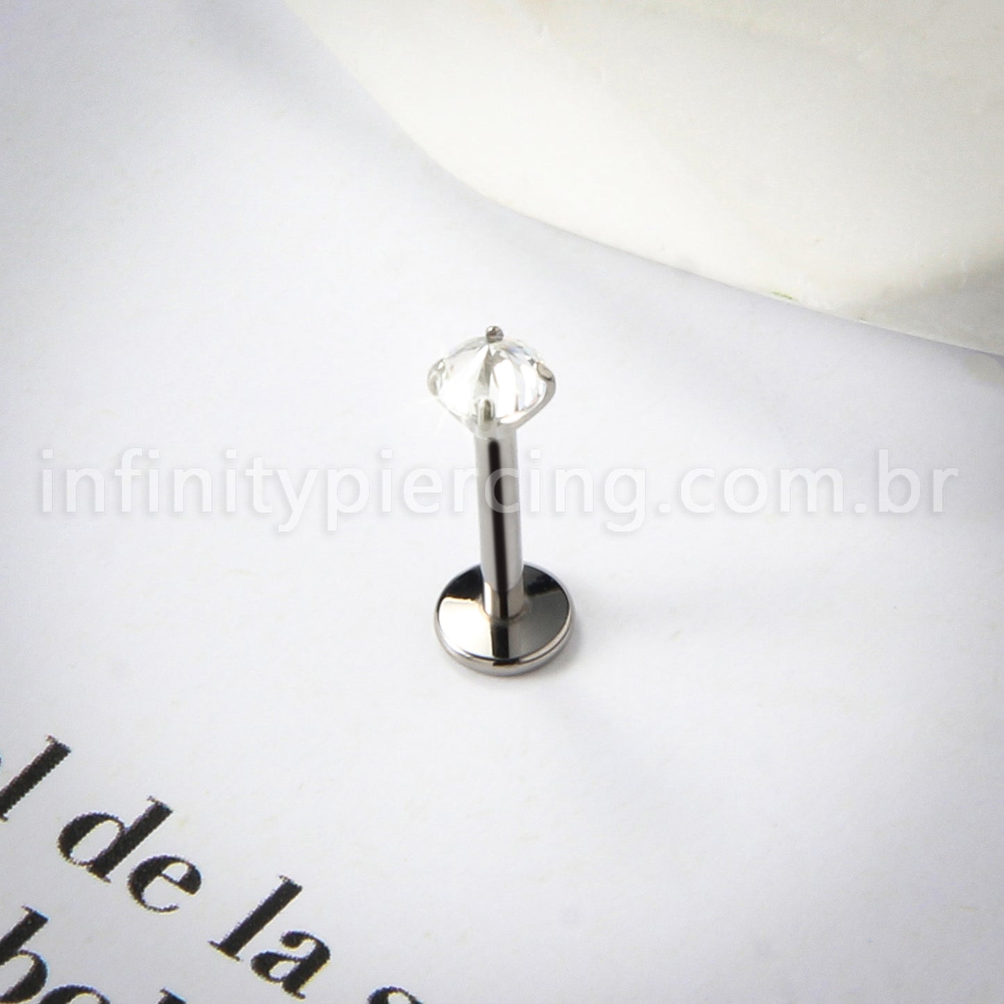 Piercing Labret Titânio Zircônia Cravejada Com Ponta