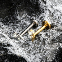 Piercing Labret Titânio 2 Pedras Zircônia Cravejada