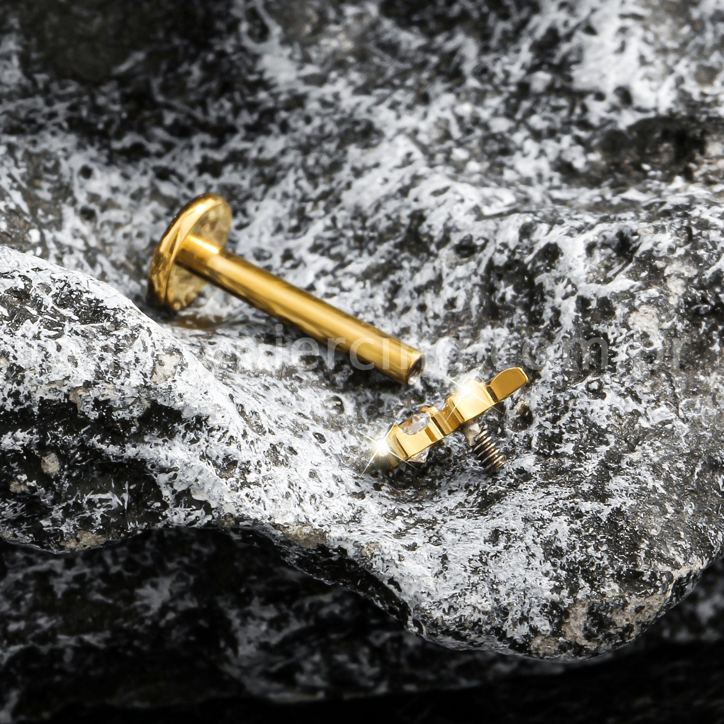 Piercing Labret Titânio 2 Pedras Zircônia Cravejada