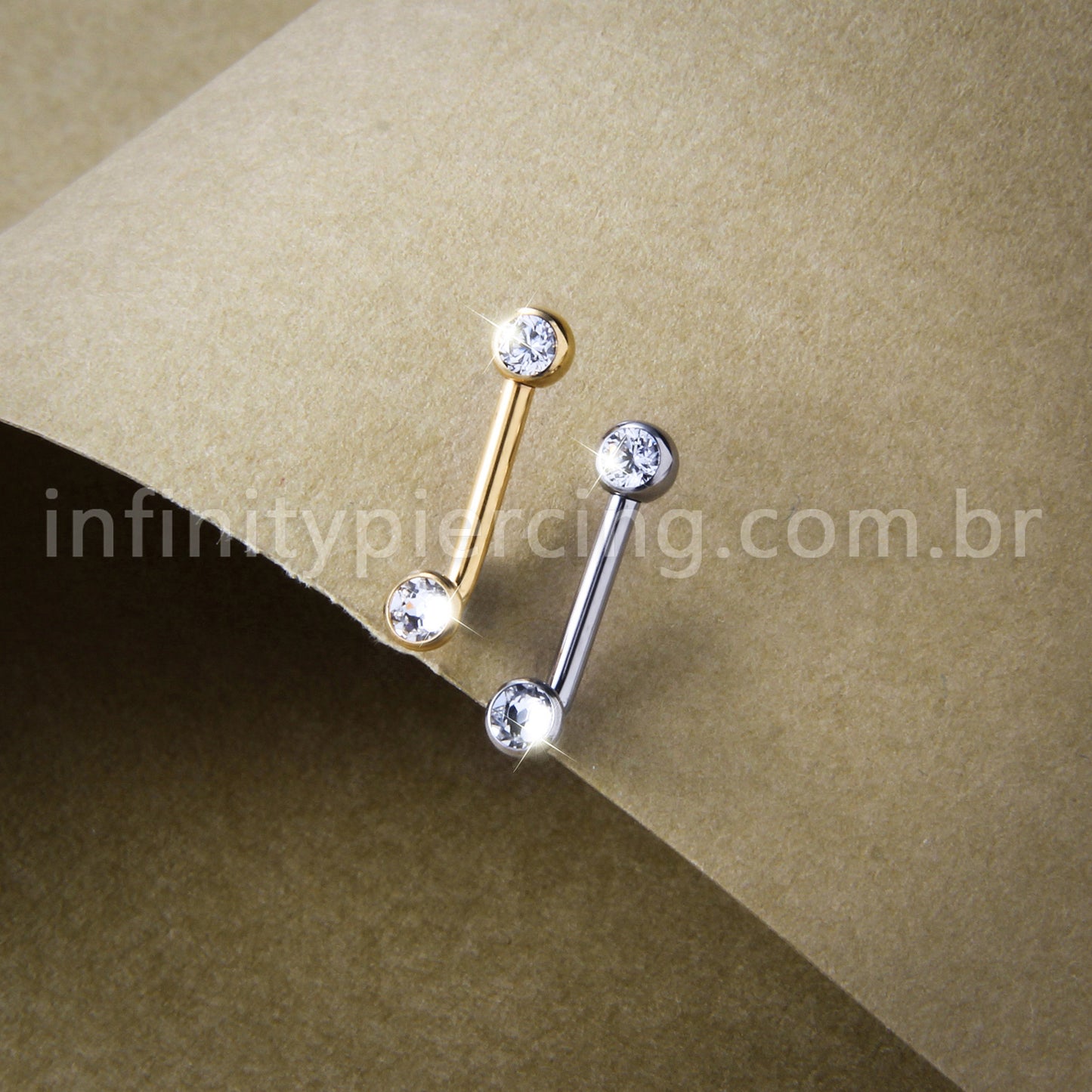 Piercing Lbar Titânio Zircônia Cravada