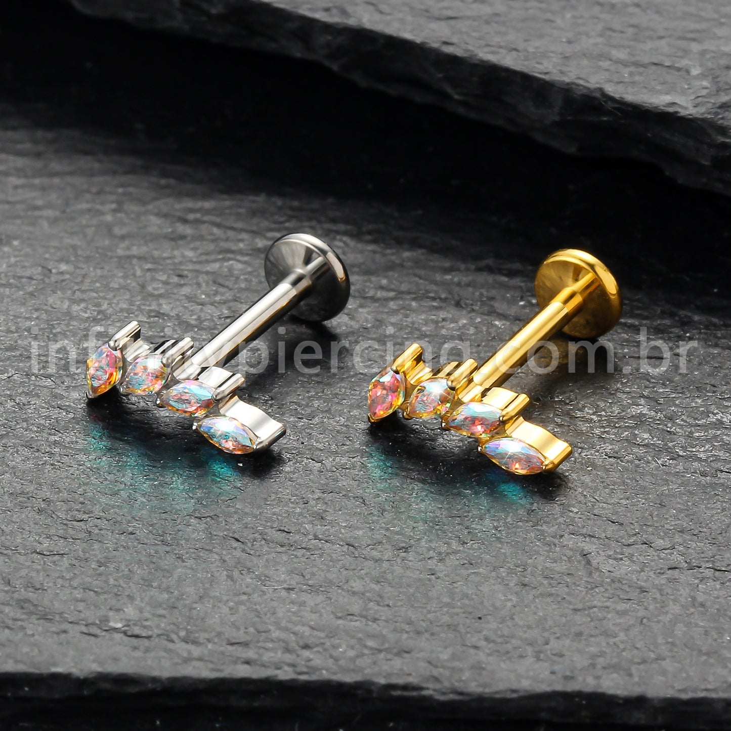 Piercing Labret Titânio Folhas Zircônia