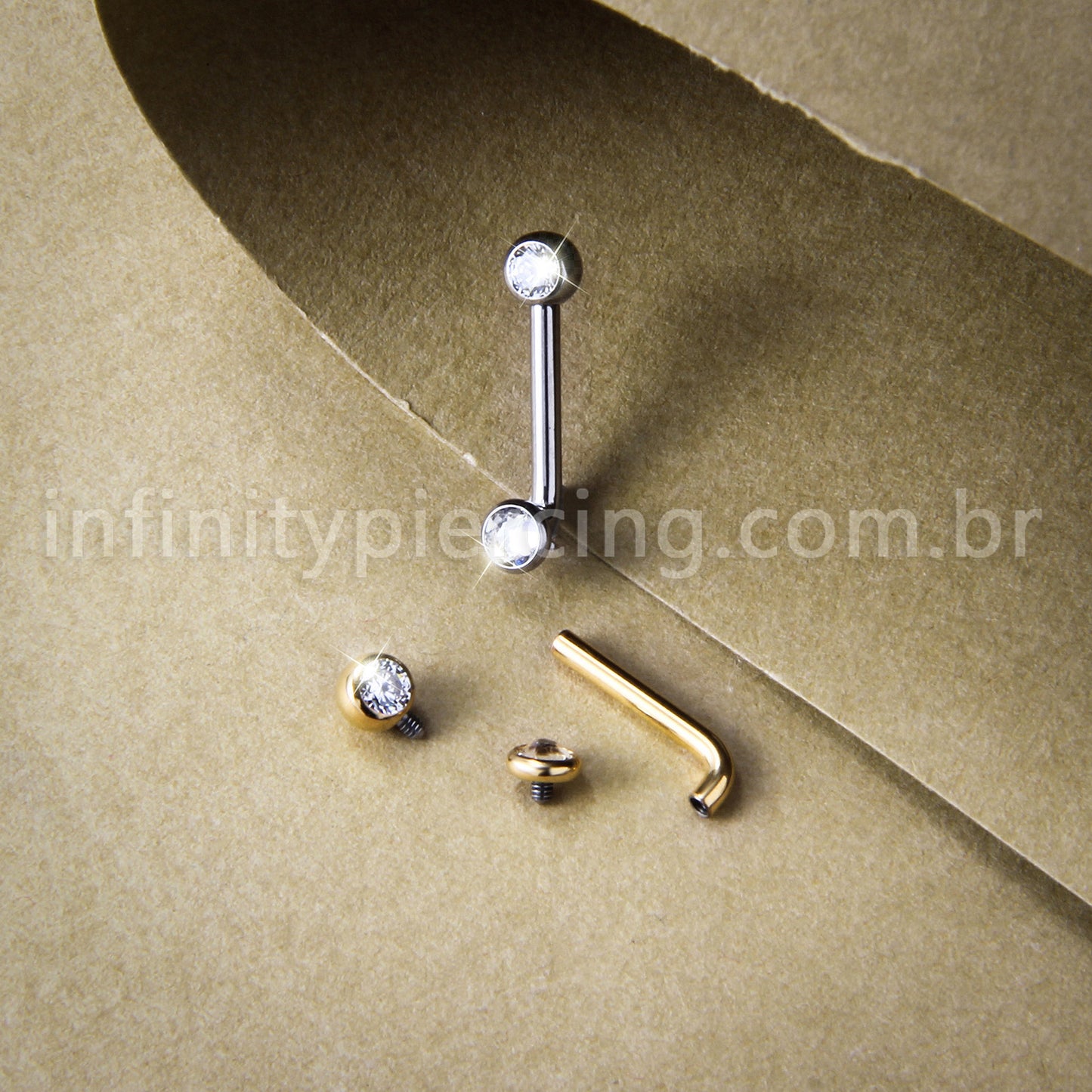 Piercing Lbar Titânio Zircônia Cravada