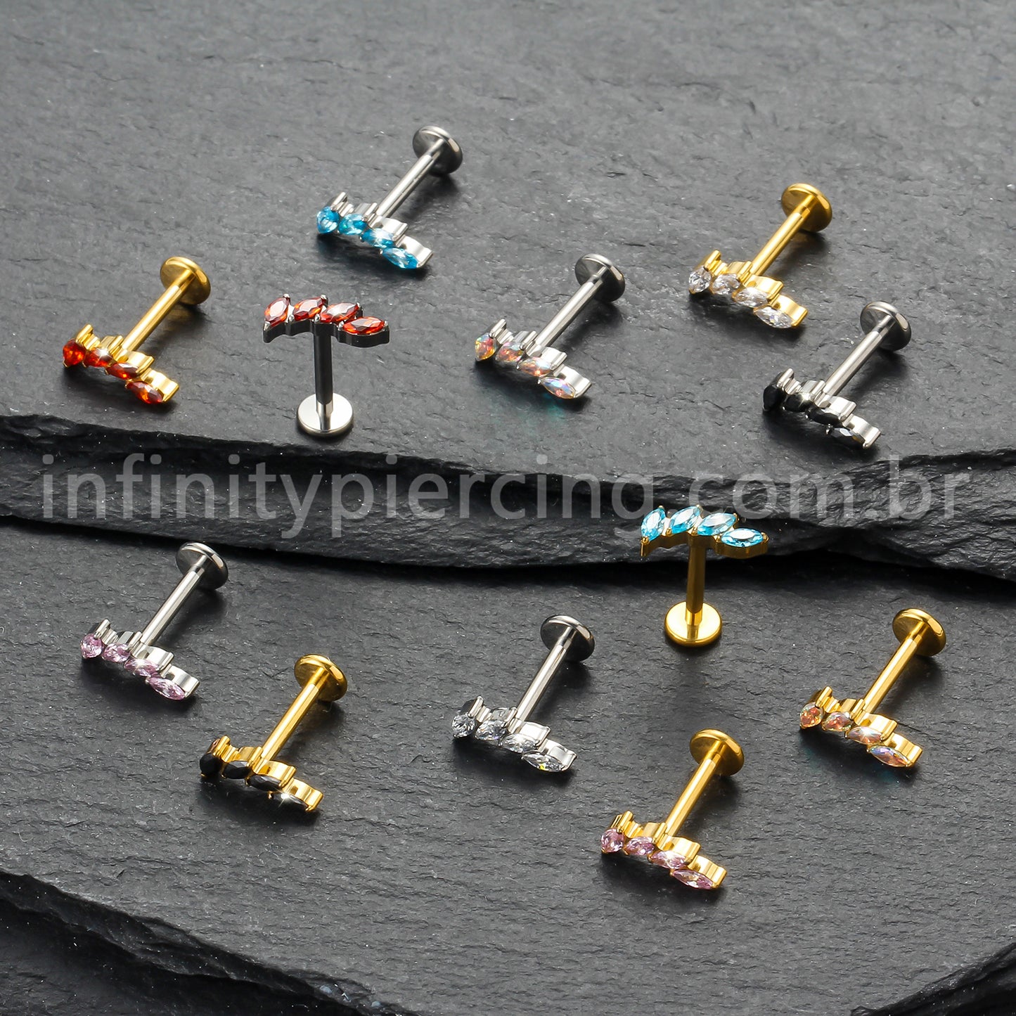Piercing Labret Titânio Folhas Zircônia