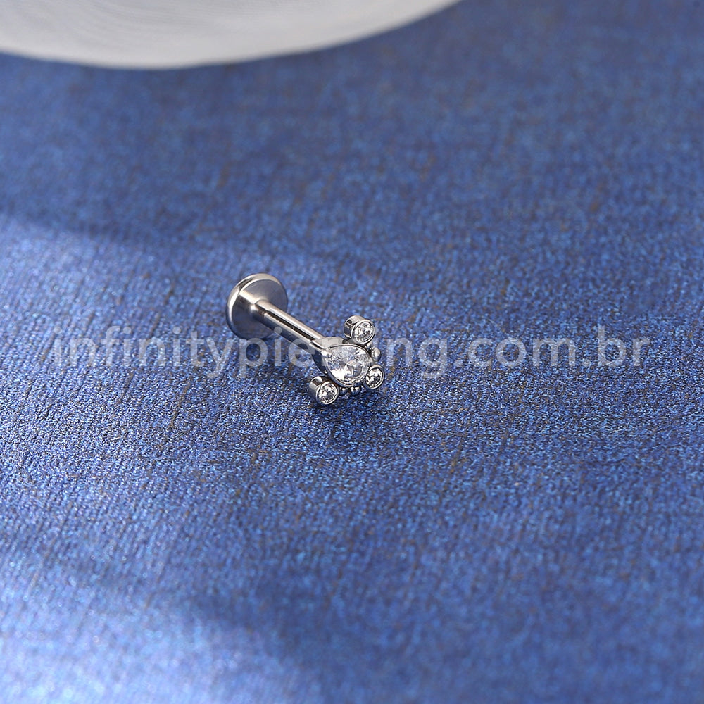 Piercing Labret Aço Cirúrgico Indiano  Zircônia Cravada