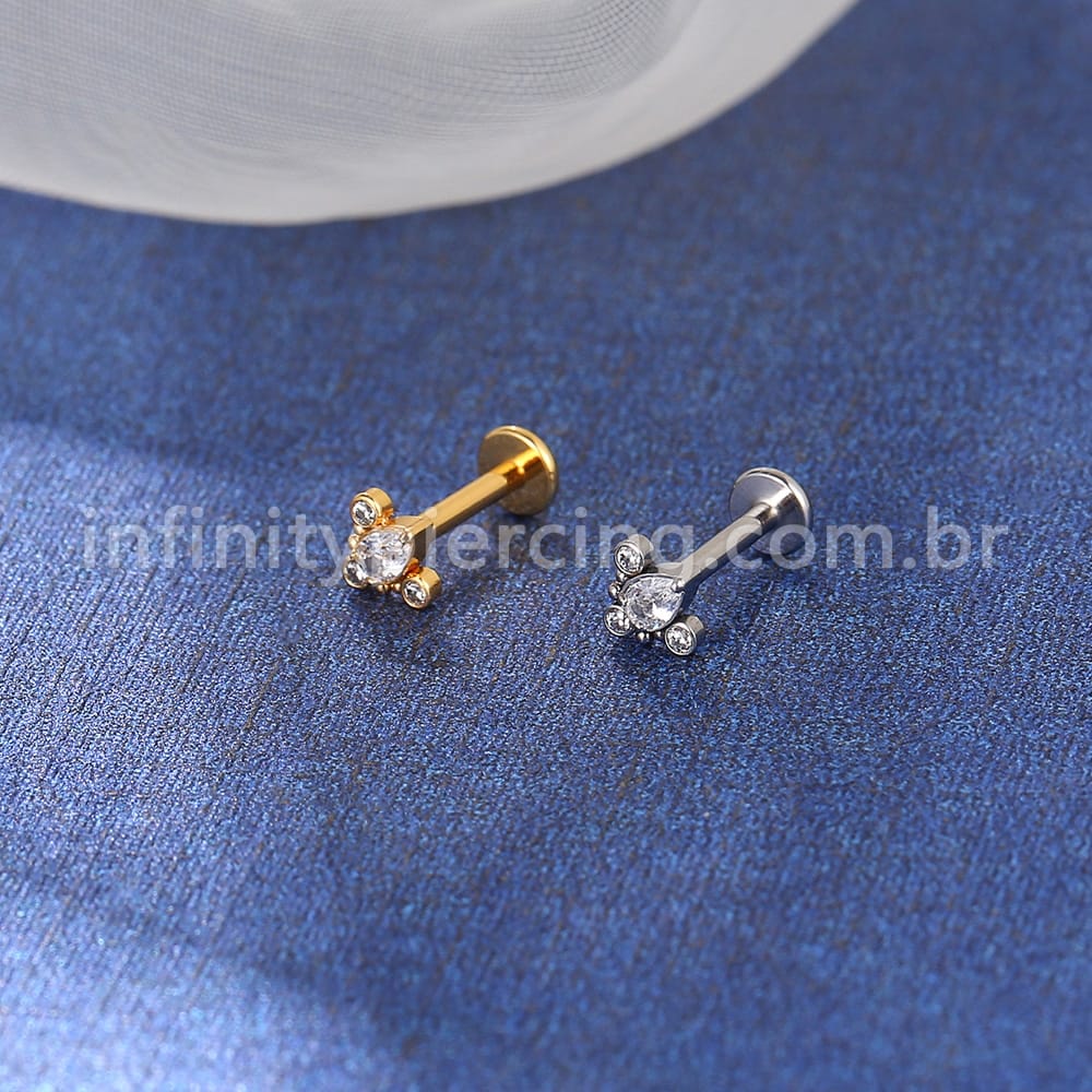 Piercing Labret Aço Cirúrgico Indiano  Zircônia Cravada