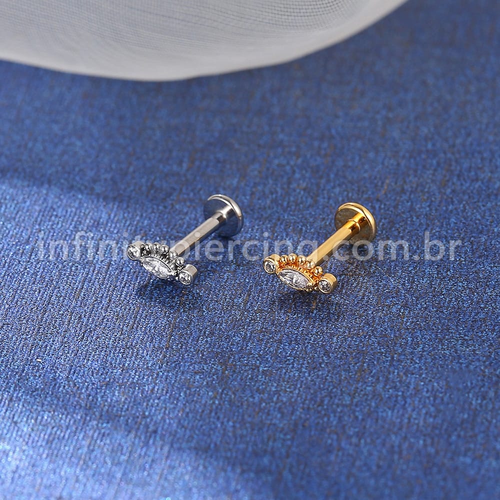 Piercing Labret Aço Cirúrgico Indiano  Zircônia Cravada