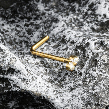 Piercing Nostril Formato L Titânio Trinity Zircônia Cravejada