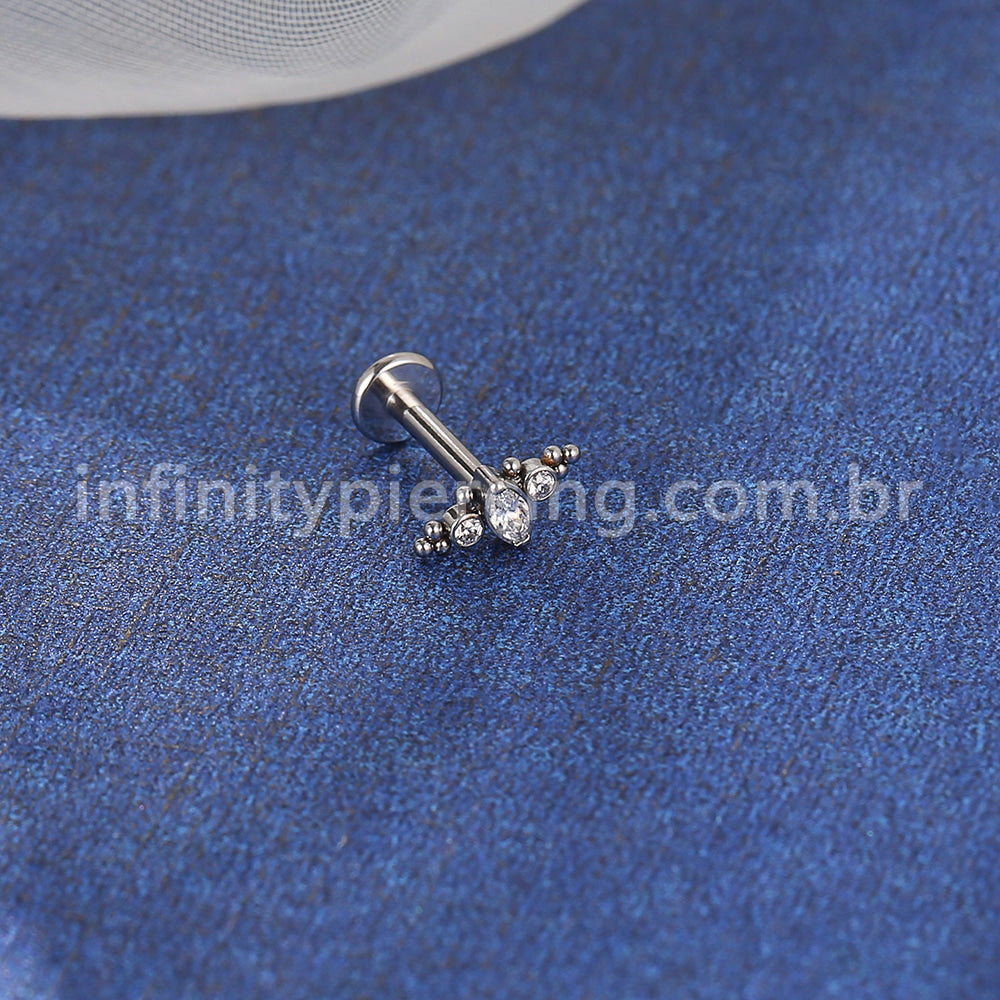 Piercing Labret Aço Cirúrgico Indiano Zircônia Cravada