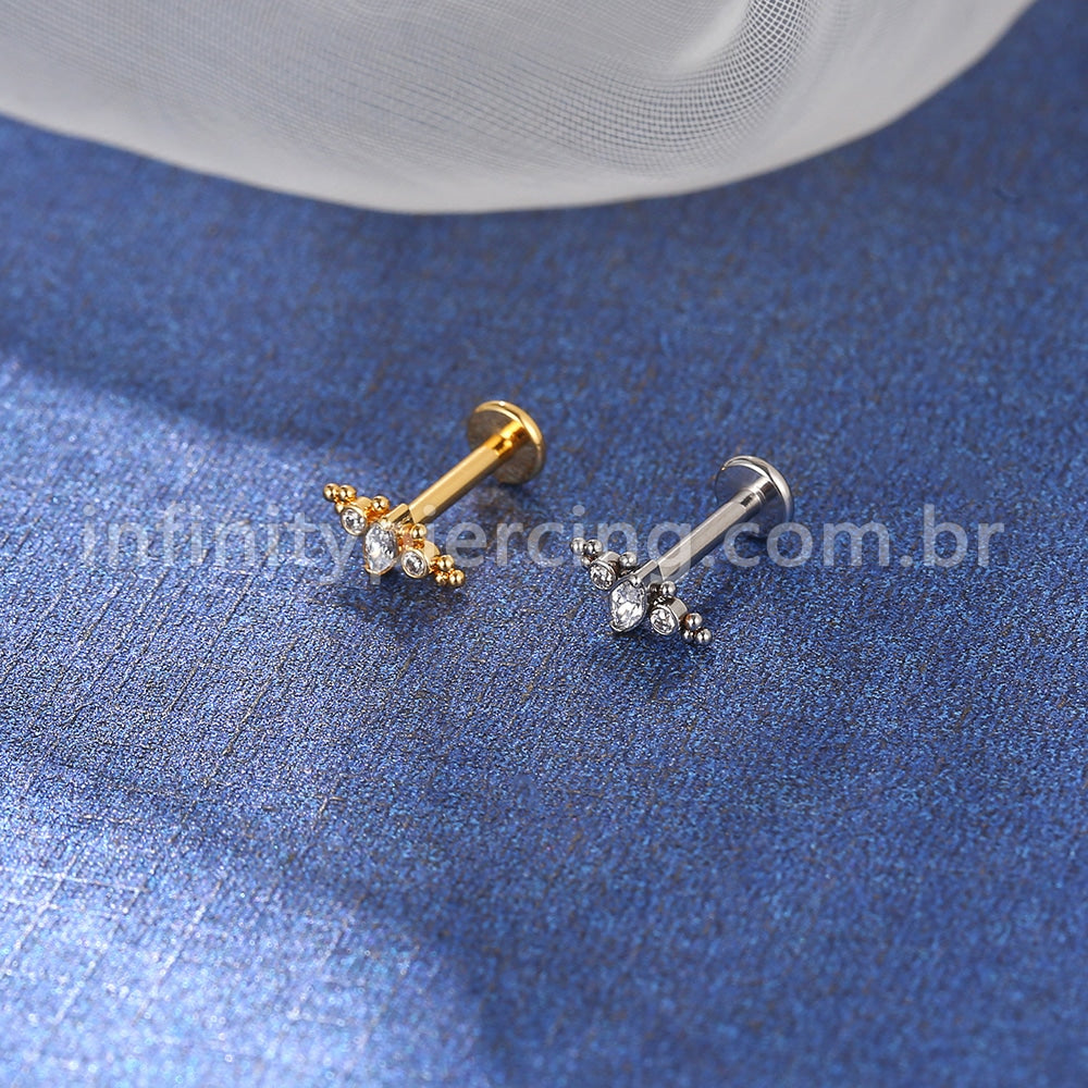 Piercing Labret Aço Cirúrgico Indiano Zircônia Cravada