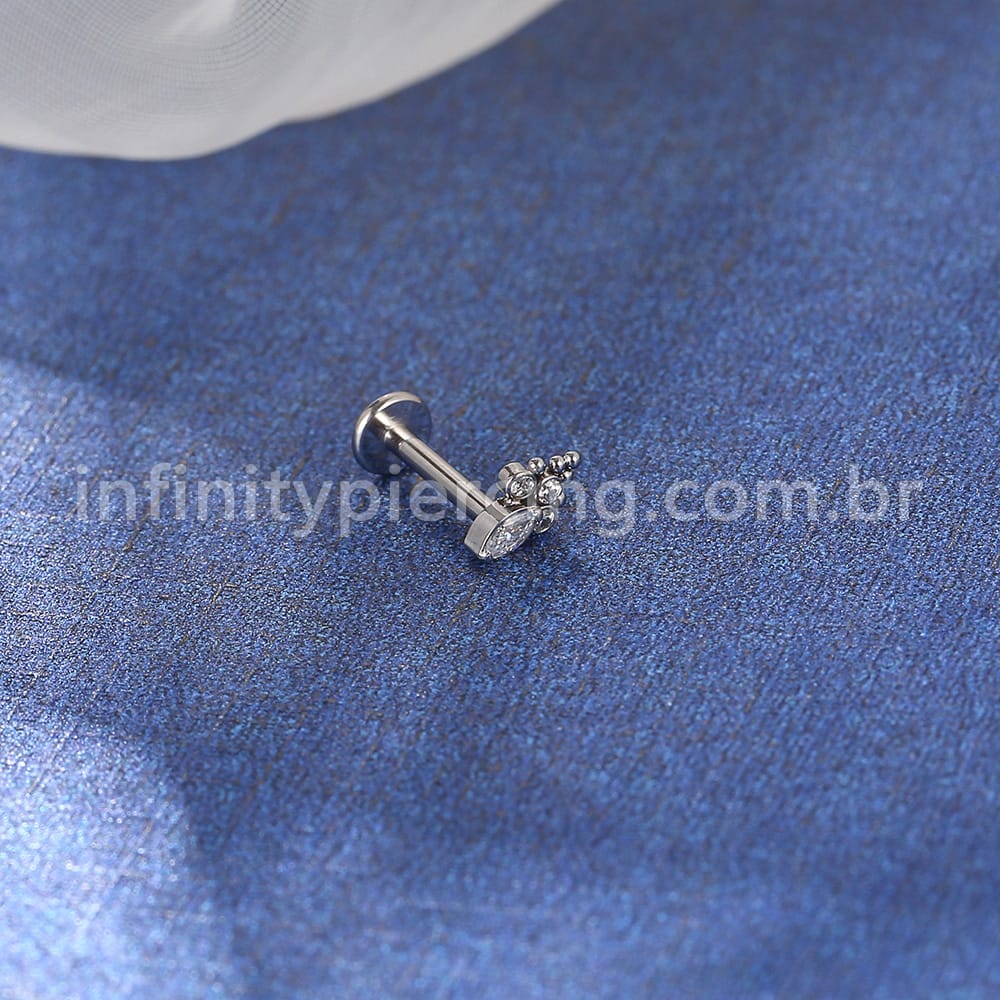 Piercing Labret Aço Cirúrgico Indiano  Zircônia Cravada