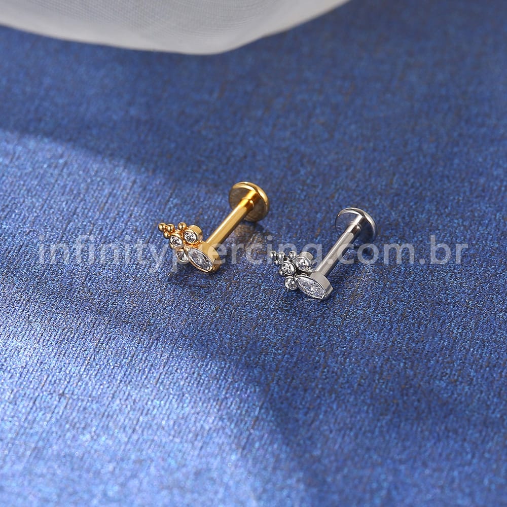 Piercing Labret Aço Cirúrgico Indiano  Zircônia Cravada