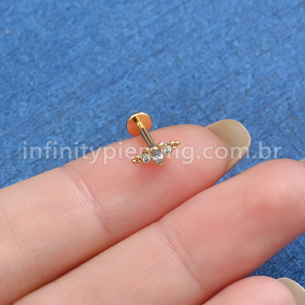 Piercing Labret Aço Cirúrgico Indiano Zircônia Cravada