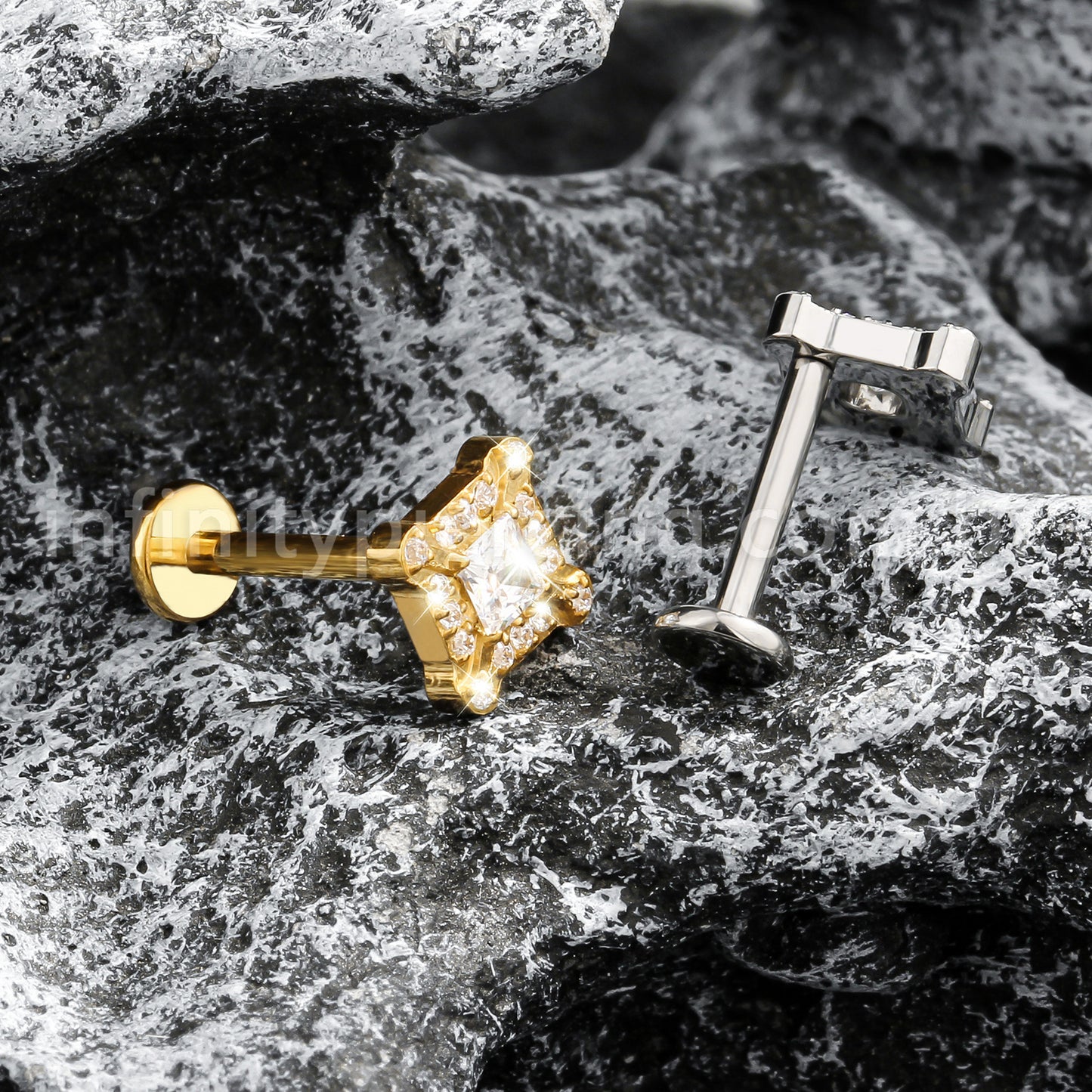 Piercing Labret Titânio Zircônia Cravejada  Detalhada