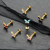 Piercing Labret Titânio Borboleta Zircônia Cravejada