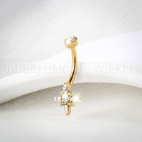 Piercing Banana Titânio Flor Zircônia Cravejada