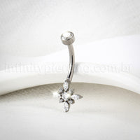 Piercing Banana Titânio Flor Zircônia Cravejada