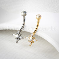 Piercing Banana Titânio Flor Zircônia Cravejada