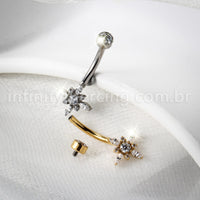 Piercing Banana Titânio Flor Zircônia Cravejada
