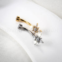 Piercing Banana Titânio Flor Zircônia Cravejada