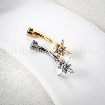 Piercing Banana Titânio Flor Zircônia Cravejada