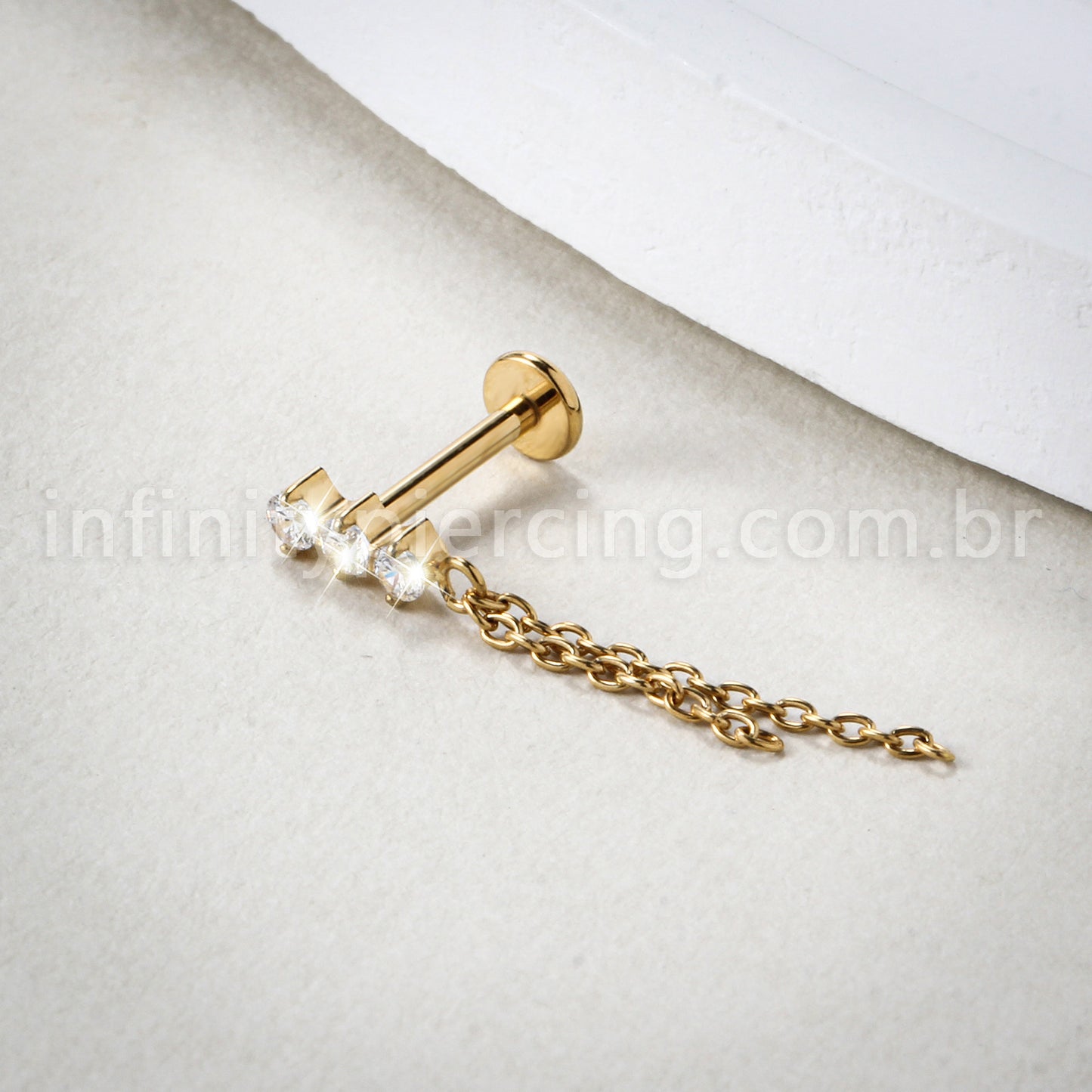 Piercing Labret Titânio 3 Zircônia Com Corrente