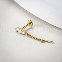 Piercing Labret Titânio 3 Zircônia Com Corrente