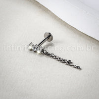 Piercing Labret Titânio 3 Zircônia Com Corrente