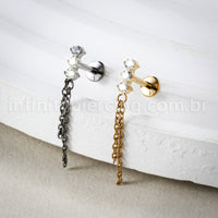 Piercing Labret Titânio 3 Zircônia Com Corrente