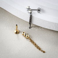 Piercing Labret Titânio 3 Zircônia Com Corrente