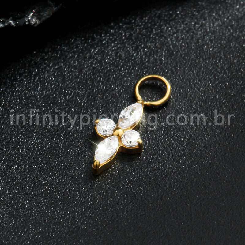 Pingente Para Piercing Titânio Flor 4 Pedras